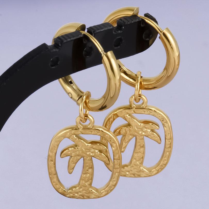 Real Gold Plated Fashion Kpop Piercing Jewelry Girl Bowknot Flower Heart Pendant Earring Stainless Steel Hoop Earrings For Women