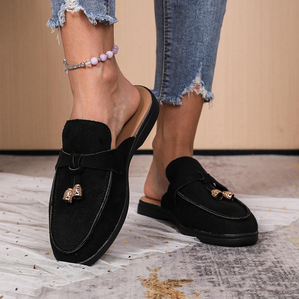 Women's Spring New Women's Wrap Head Half Drawback Wearing One Pedal Muller Lazy Shoes Casual Half Drawback