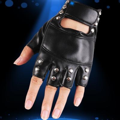Leather Gloves Half Fingers Revealing Fingers Nightclub Performance Ladies Punk Non Mainstream PU Leather Street Dance Gloves