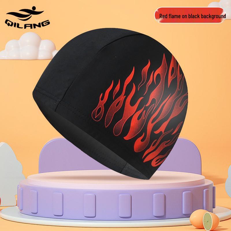 Men's Large Flame Style Swim Cap, Ear Protection, High Elasticity, Fashion Fabric, Comfortable Fit
