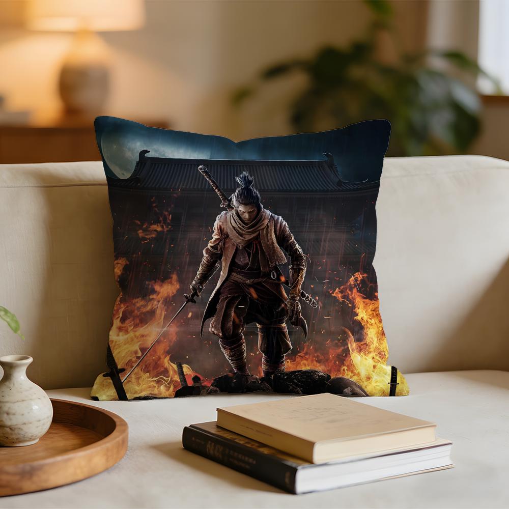 Heißes Spiel Sekiro Shadows Die Twice Kissenbezug Kurzer Plüschkissenbezug für Bett Sofa Auto waschbar
