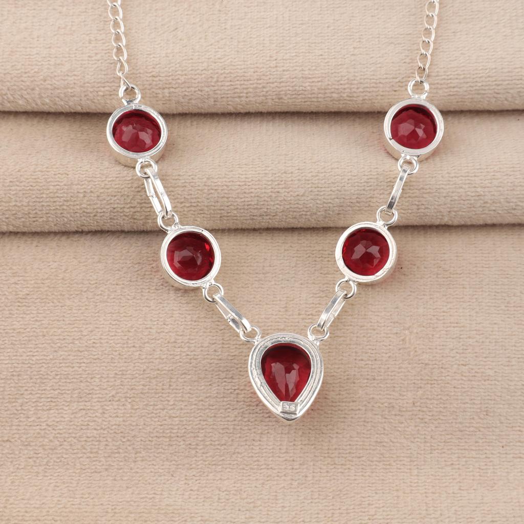 Natural Pink Rubellite Gemstone Silver Necklace 16-18" 925 Sterling Silver Handcrafted Jewelry RN-3-11