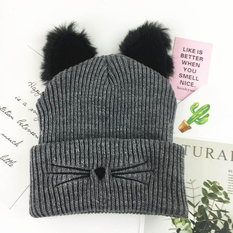 Stylish Cat Ears Women Hat Knitted Acrylic Warm Winter Beanie Caps For Ultimate Warmth