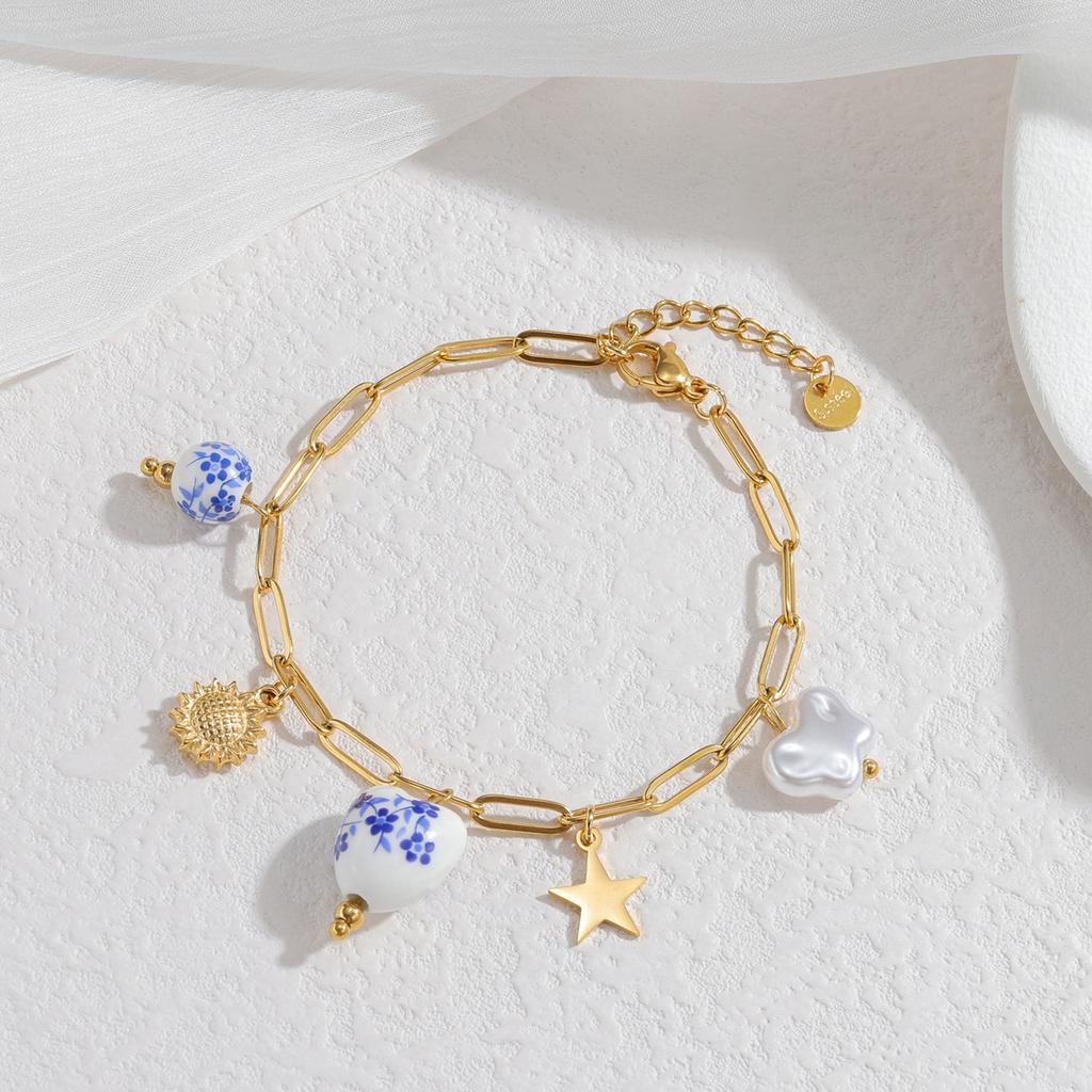 New Trend Gold Plated Stainless Steel Bracelet Ceramic Pendant Ocean Style Shell Conch Accessories Beach Jewelry Gifts for Women