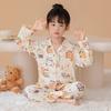 Cotton Girls Pajama Set Long Sleeve Button Front Sleepwear Kids 8 Years Thin Comfortable Home Outfit