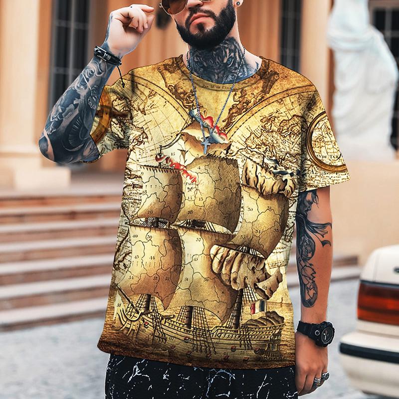 Hip-hop Retro Map Coordinate Tričko Pánské 3D strojový potisk Tričko nadměrné velikosti Street Summer Krátký rukáv 2022 Značka Top