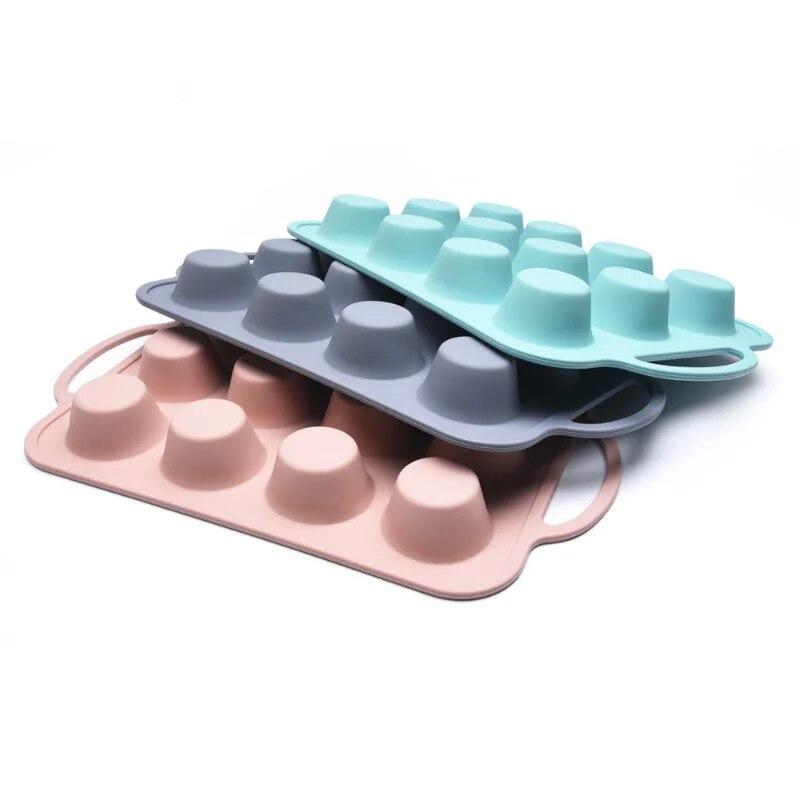 12 Holes Mini Cake Silicone Mold Built In Stainless Ring Cookies Fondant Baking Pan Non-Stick Silicone Cake Molds Baking Tools