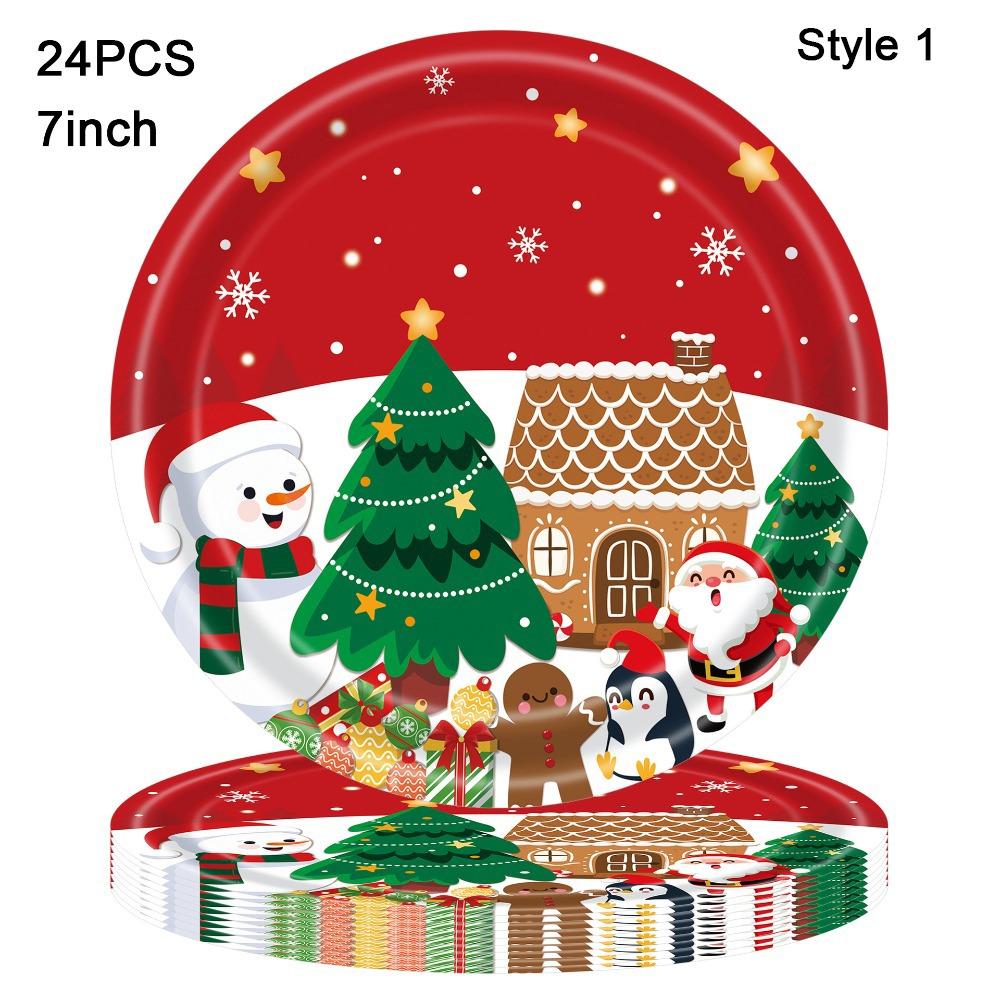 

24 шт. Вилка Ложка Рождество Одноразовая Посуда Тыква Салфетки Новые Бумажные Тарелки Рождество Style 1