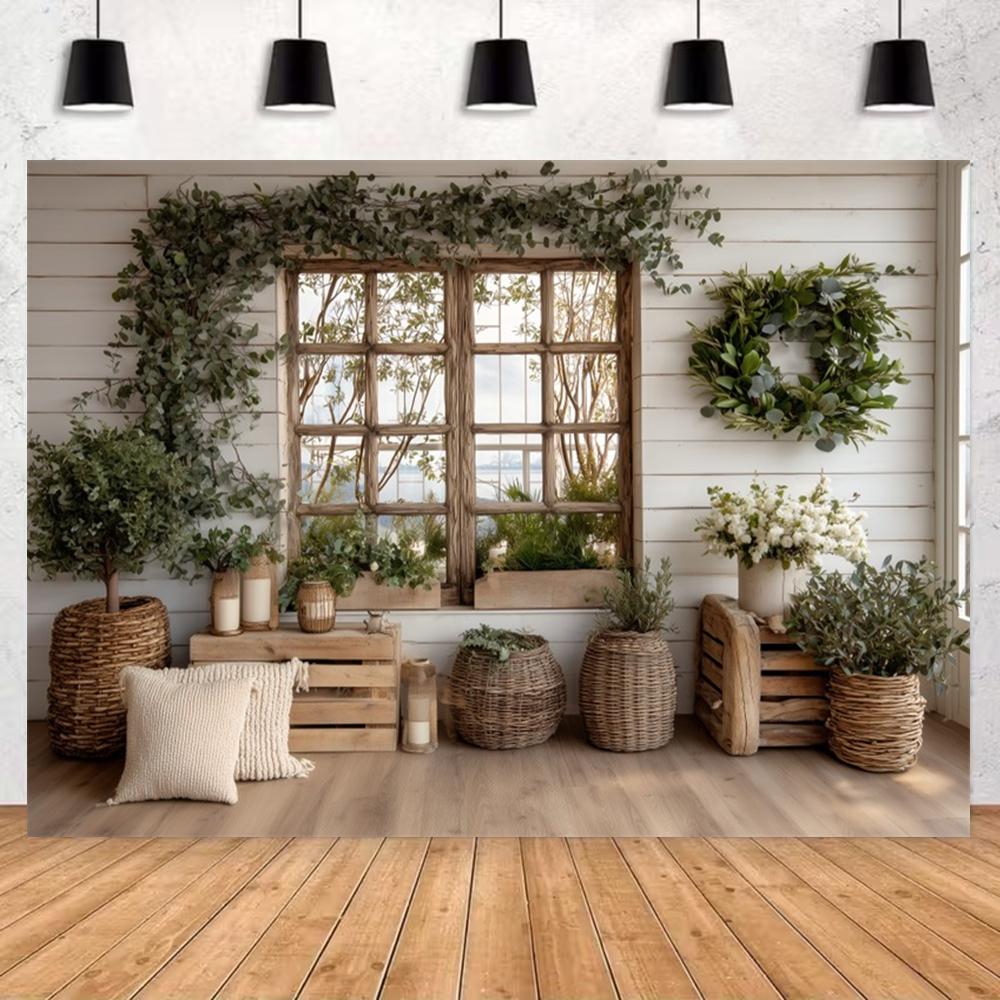 Weiße Holztür Scheunen Fotografie Kulisse Westliches Thema Heuhaufen Kranz Kinder Familienporträt Hintergrund Fotostudio Requisiten