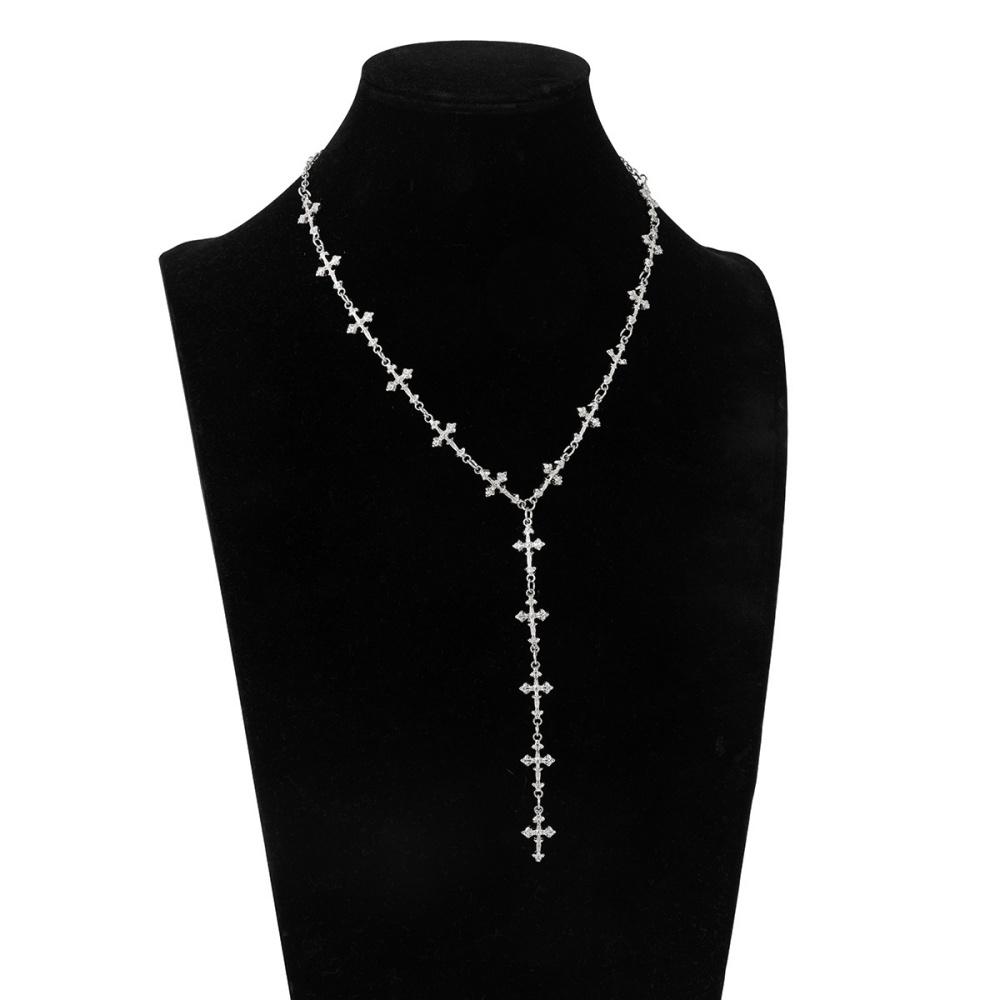 Silberfarbene Y-förmige Kreuz-Quasten-Halskette für Herren Damen Mode Hip Hop Punk Stil Lange Schlüsselbein-Kette Party Schmuck Geschenke