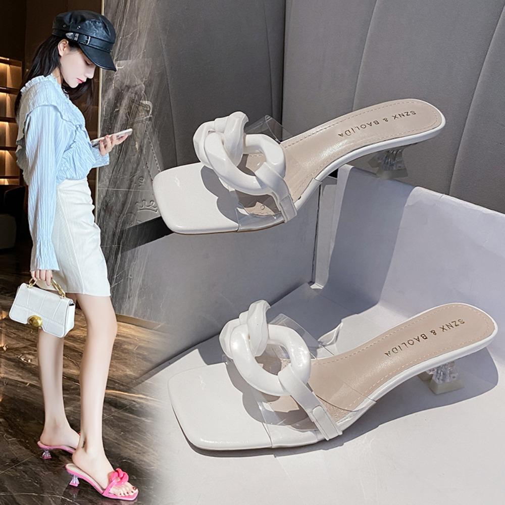 Fashion Sexy High Heels Slippers for Women New Summer Pumps Ladies Thin Band Square Toe Sandals Mules Party Shoe Sandalias De Mujer