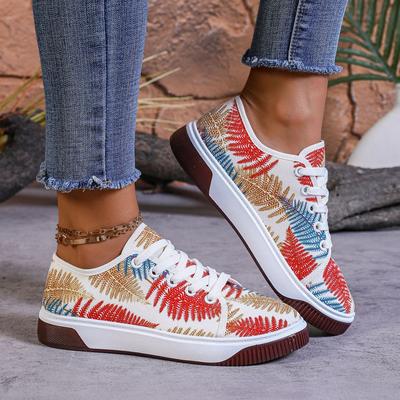 Fashion Women's Shoes 2025 New Breathable Casual Shoes Ethnic Style Sports Women's Canvas Trendy Versatile Large Board Shoes