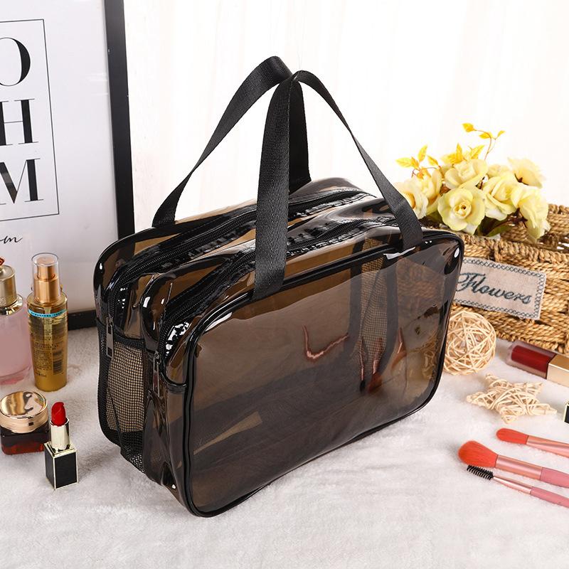 1 Stück doppelstöckiger Kosmetik-Organizer mit großer Kapazität, tragbare Reise-Waschtasche für Damen, transparente wasserdichte Make-up-Tasche