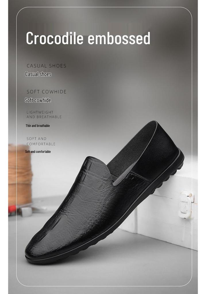 Men's Summer 2024 Soft Leather Loafers - Single Layer, Flat Bottom, Casual Slip-on Driving Shoes