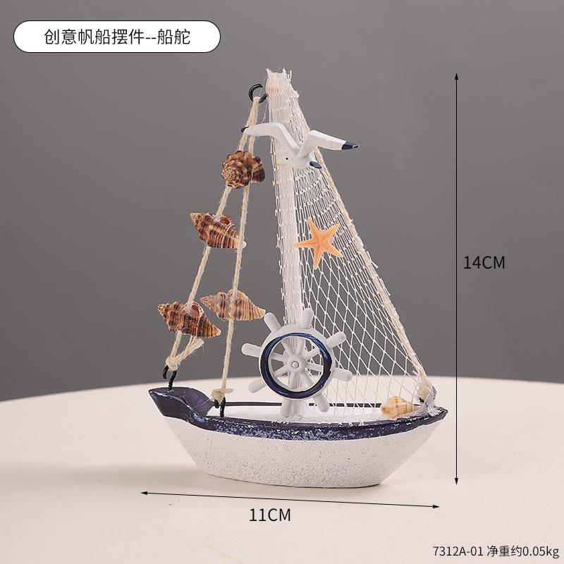 Holz Segelboot Ornamente,Muschel,Bootsruder,Anker,Leuchtturm,Seevogel Dekoration Boot,Wohnzimmer Kinderzimmer Dekoration Geschenk