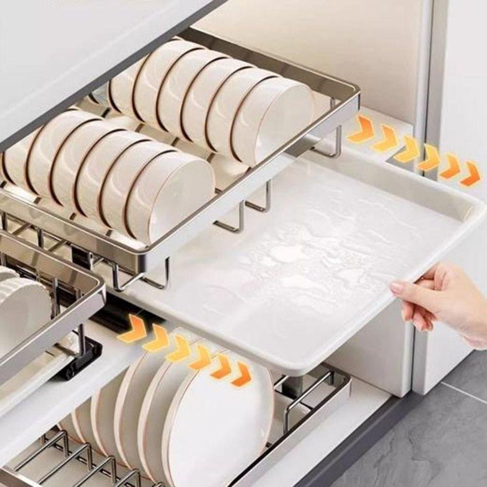 Large Kitchen Dish Racks Drawer Type Dish Drainer Storage Rack Slide Out Pantry Shelves  Plate Bowl