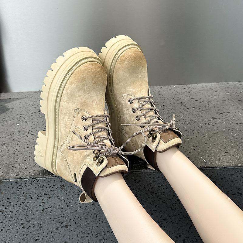 White Deer Martin Boots Women's Autumn New Outdoor Hiking Rhubarb Boots First Layer Pigskin Tooling Boots Children