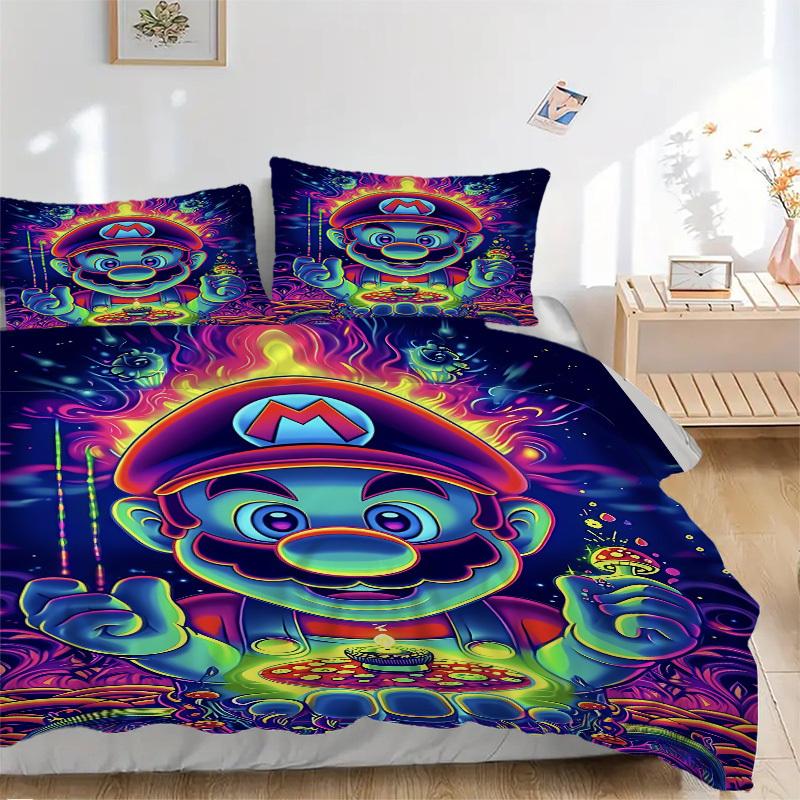3pcs bedding set Psychedelic Mario Includes 1 Comforter + 2 Pillowcases, Without Pillow Inserts, Soft Comfortable, Lightweight Breathable, P