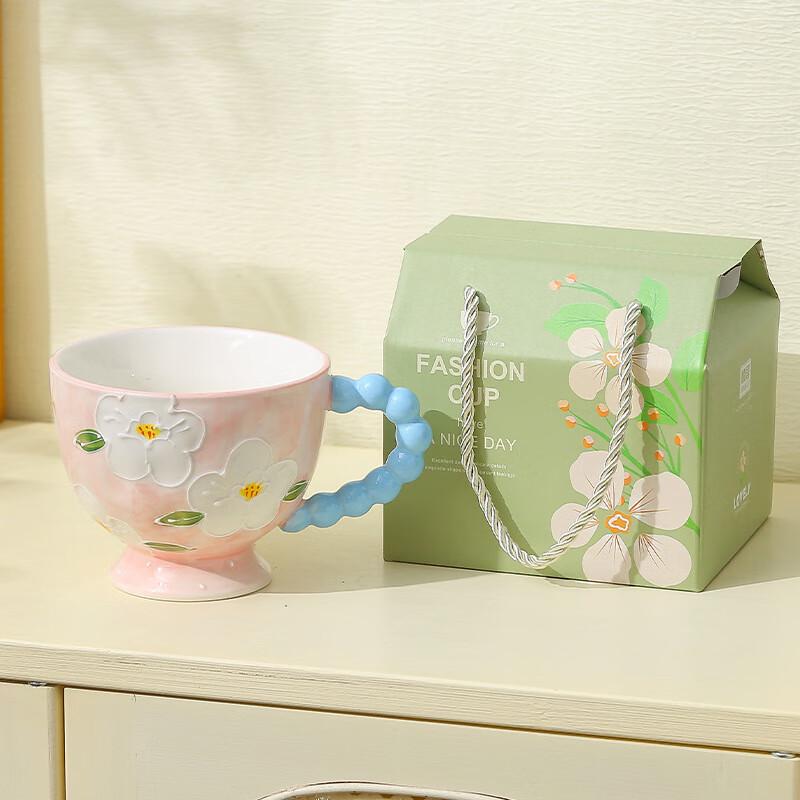 MinGuan Hand-Painted Embossed Ceramic Mug