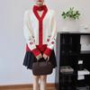 Autumn and Winter New Cherry Contrasting Color Design Sense Knitted Cardigan Sweet Gentle Wind Loose Sweater Jacket Women