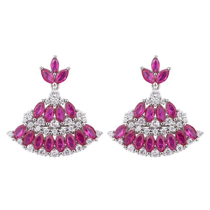 Source Zircon Earrings Luxury Ruby Tourmaline Earrings Fan Skirt Royal Sapphire Earrings