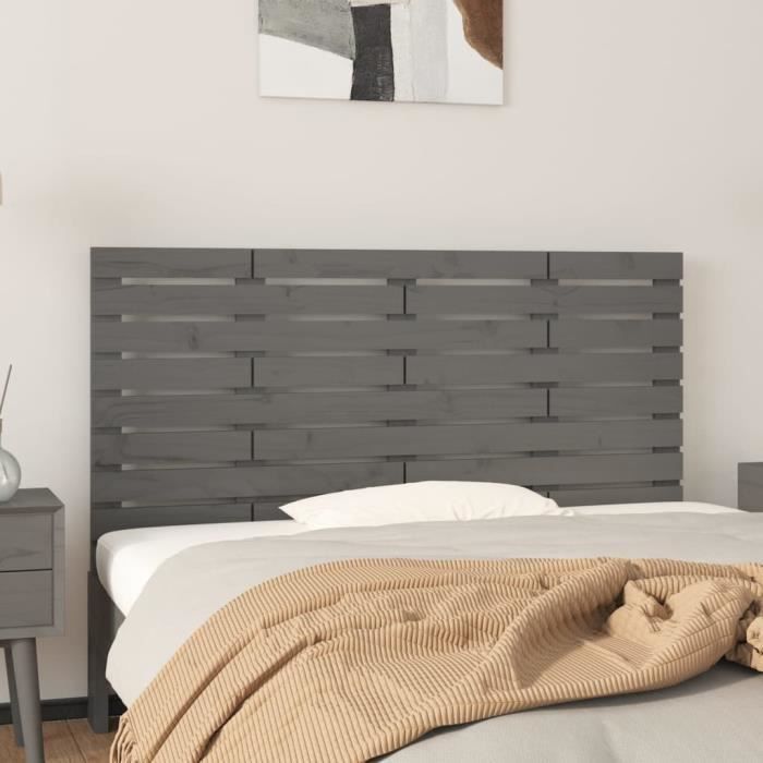 824730 vidaXL Wall-mounted Headboard Grey 126x3x63 Cm Solid Pine Wood