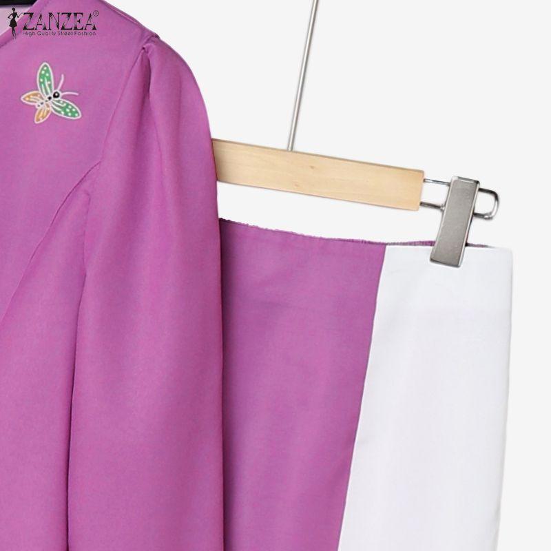 ZANZEA Women 3/4 Sleeve Blouse and Long Skirts Elegant Casual Two Piece Sets