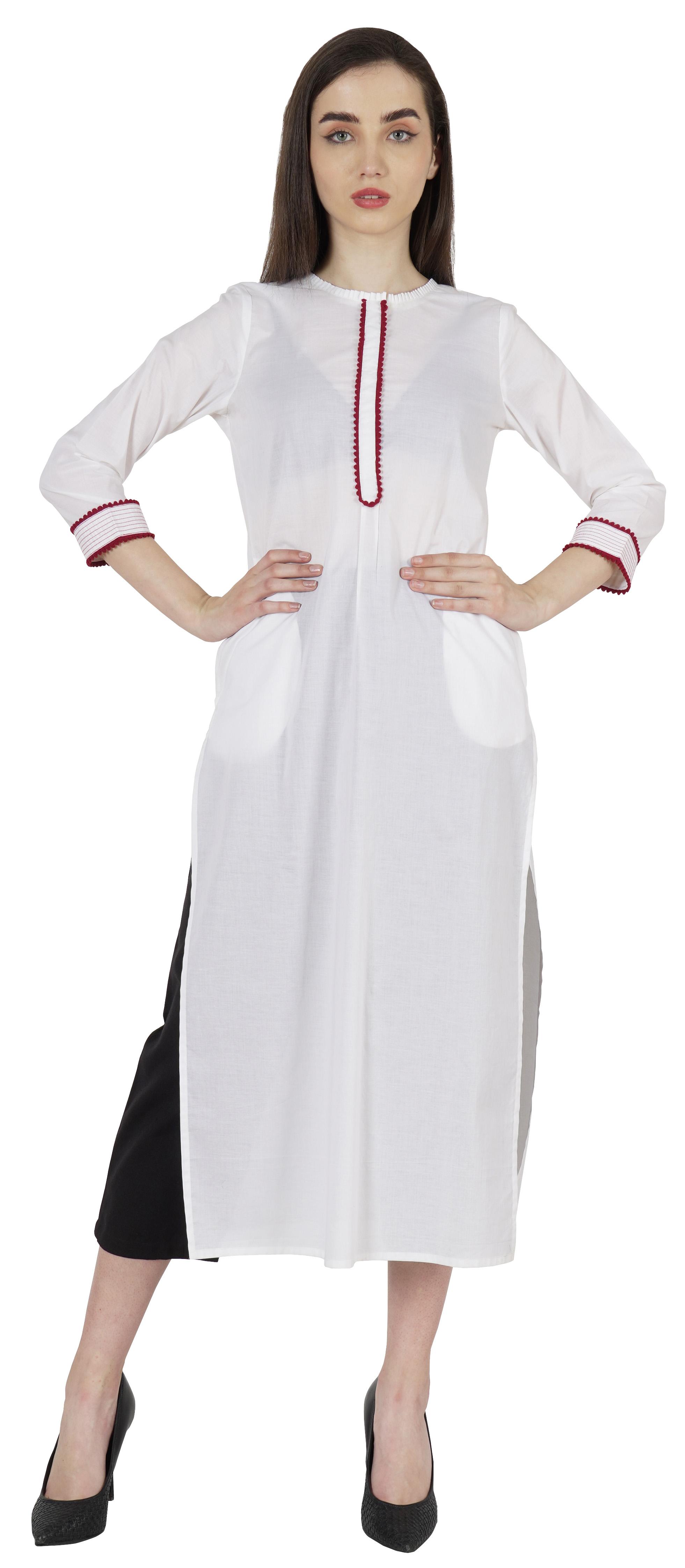 

Phagun Повсякденний одяг, довгий курті для жінок, 3 4 рукава, дизайнерська шия, етнічний одяг XXL білий