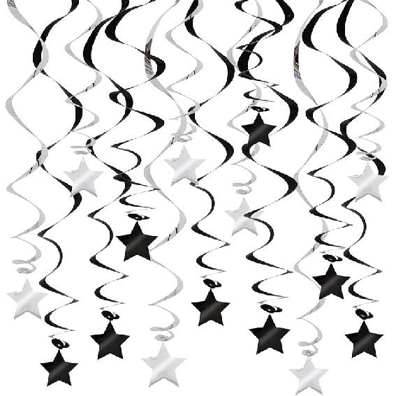 BEISHIDA Silver Star Hanging Swirl Decorations,Hanging Silver Party Supplies for Graduation Wedding Baby Shower Decorations, Pack of 15