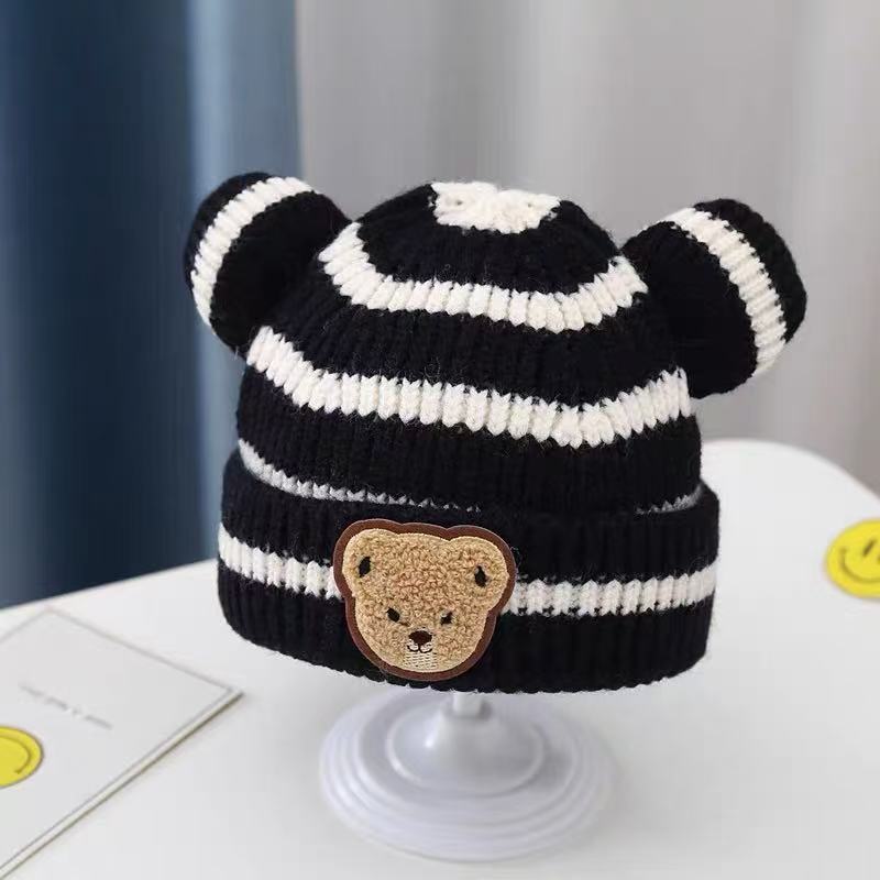Baby hat winter boy super cute striped bear wool hat newborn autumn and winter children's knitted hat tide