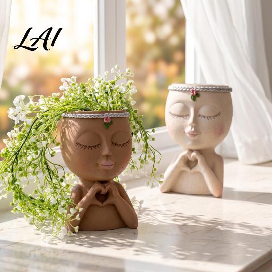 Artistic Sculpture Flower Pot Face Planter Pot Cute Resin Head Vase for Succulents Flowers Decorative Pots Unique Indoor Bedroom Desk Shelf