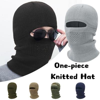 2In1 Winter Balaclava Beanie Hat Outdoor Full Face Mask Warm Ski Tactical Cycling Cap Men Outdoor Sports Cold-proof Knitted Cap