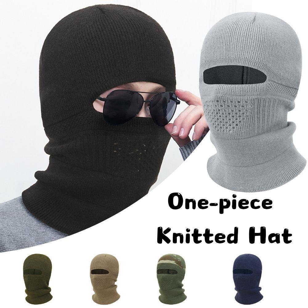 2In1 Winter Balaclava Beanie Hat Outdoor Full Face Mask Warm Ski Tactical Cycling Cap Men Outdoor Sports Cold-proof Knitted Cap