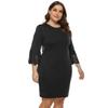 Plus Size Women Hollow A Line Dress 3 4 Sleeve Slim Fit Dress