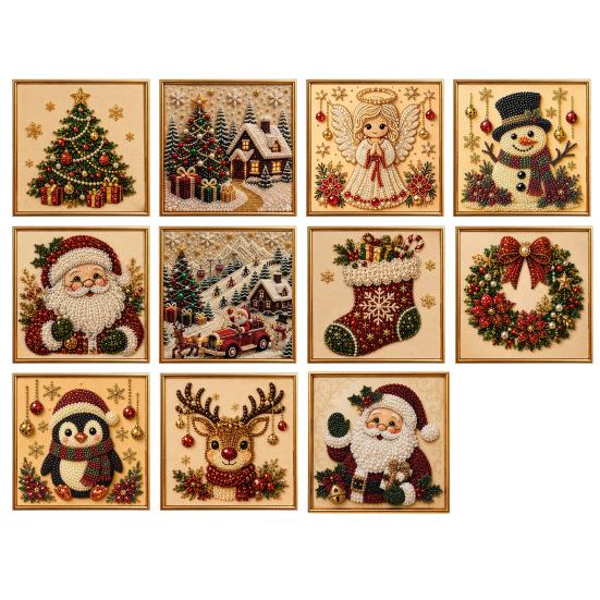 Sparkling 3D Painting Canvas DIY Christmas Faux Pearl Art Kit with Frame, Santa Winter Holiday Theme Craft Supplies Beads for Adults Beginner,