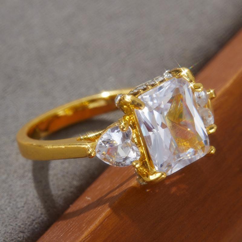 Luxurious Sparkling Square Set Zircon Women's Ring, Suitable for Bridal Engagement, Wedding Banquet Jewelry Gifts