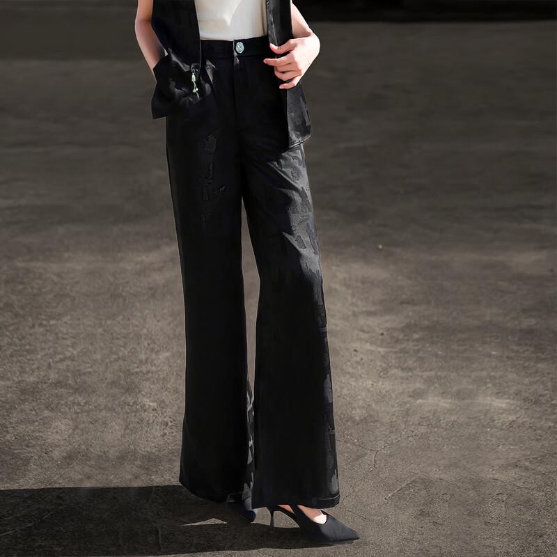 Acetate Jacquard High-Waist Wide-Leg Pants M