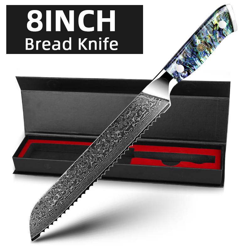 Damascus Steel Knives Chef Knife VG10 67 Layers Cleaver Paring Bread Knife Lasting Sharp Abalone shell handle