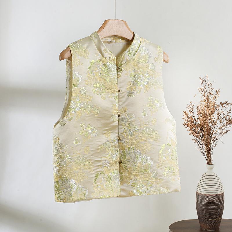 

Женский ретро топ 2025 ранняя весна новый стиль жаккардовый жилет жилет женская верхняя одежда топ XXXL [Recommended 138-75kg]