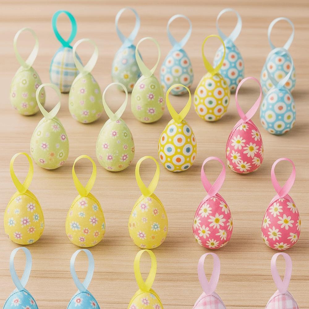 24Pcs Multicolor Easter Egg Ornaments DIY Craft Handmade Hanging Ornaments Festive Decorative Foam Easter Eggs Home Decorations