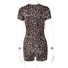 Women's Leopard Print Bodysuits Sexy V-Neck Short Sleeve Fitness Sports Short Jumpsuits One Piece Overalls Summer Fashion