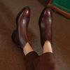 Soft Sole Thick Heel Square Head Women's Shoes Soft Leather Brown Medium Heel Short Boots Women's French Short Bare Boots