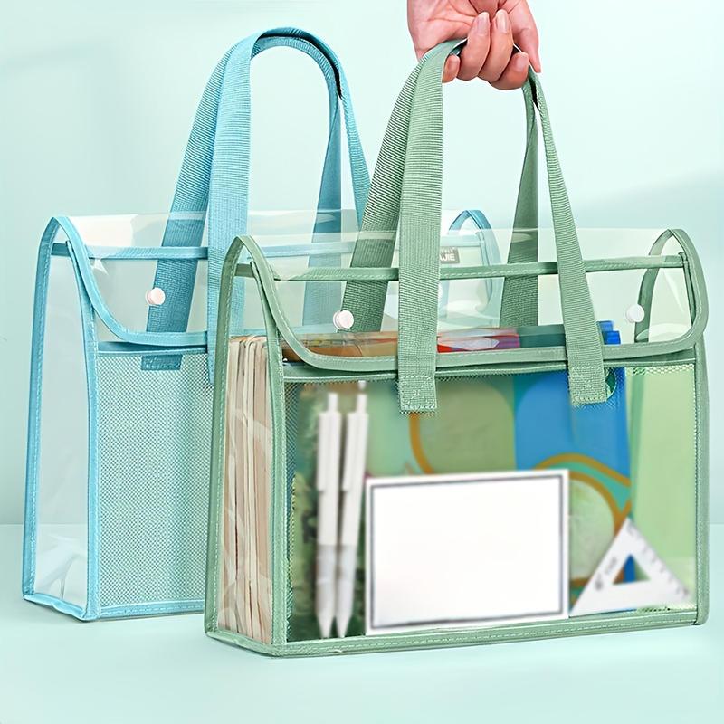 PVC Self Stick File Bag Large Capacity Waterproof Expandable Document Folder Transparent Handheld Portable Storage Organizer For Office School Home