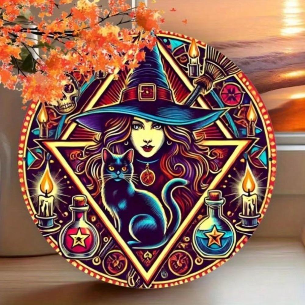 Vintage Hexe Schwarze Katze Metall Wandkunst Schild Haus Garten Dekor Langlebig Wetterfest