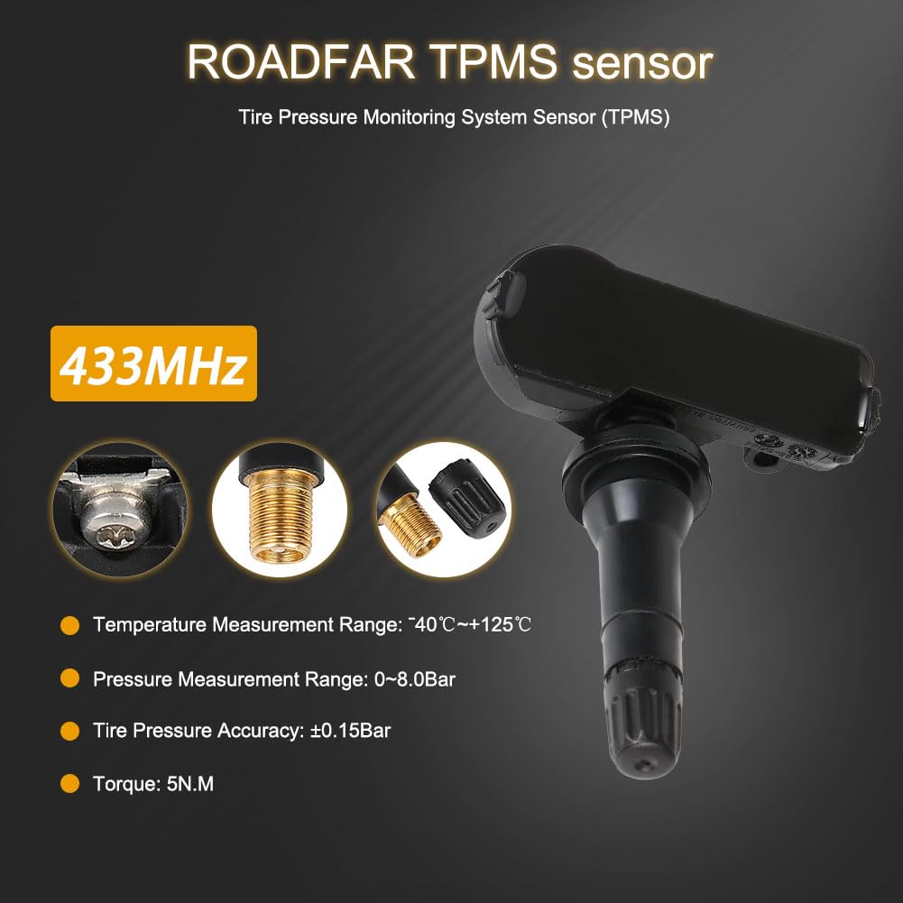 ROADFAR TPMS Sensor 433MHz Tire Pressure Sensor Fits 2019-2022 for Ram 1500 Replaces 68293199AA 4Pack