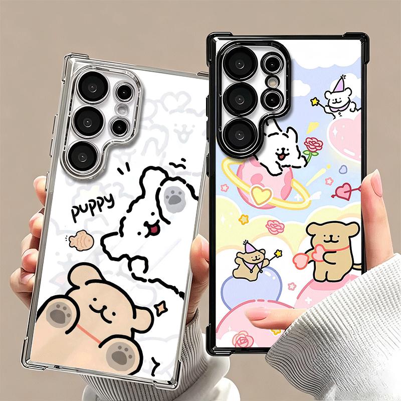 Kawaii Line Puppy Cute Soft Phone Case For Samsung Galaxy S26 Ultra S25 Edge S24 FE S23 Plus S22 S21 + S20 Plating Anti-Fall Fun