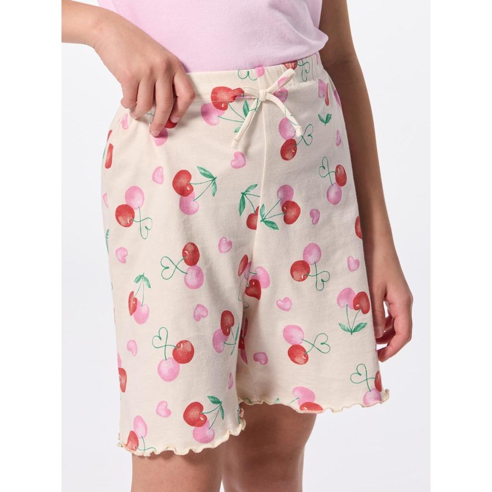 Gu By Uniqlo Girls Cotton Lounge Set  Short Sleeve   Shorts   Cherry 