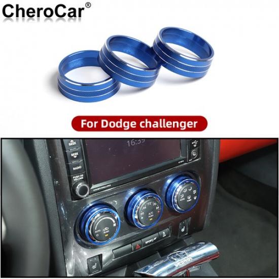 3X Blue Air Conditioner Button Knob Cover Trim Ring for Dodge Challenger 2009-14