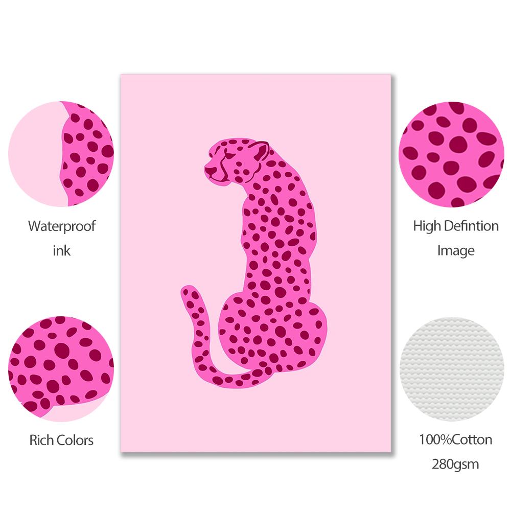 Fashion Pink Leopard Zebra Poster Minimalist Wall Artwork Modern Canvas Painting Print Love Pictures Kid Nursery Room Home Decor