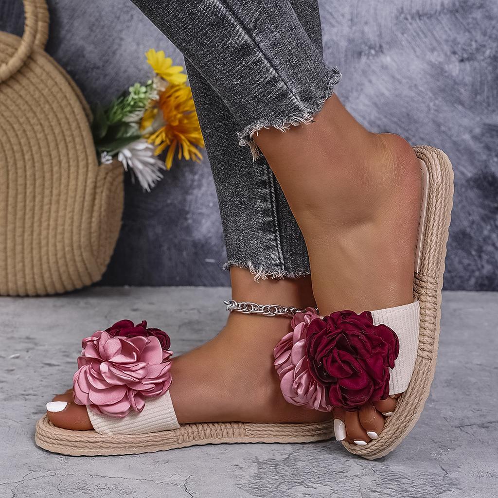Modische Damen-Slipper, mehrfarbig, mit großem Blumenmuster, ideal für Studenten, Urlaub und Strand. Leicht, rutschfest und strapazierfähig.